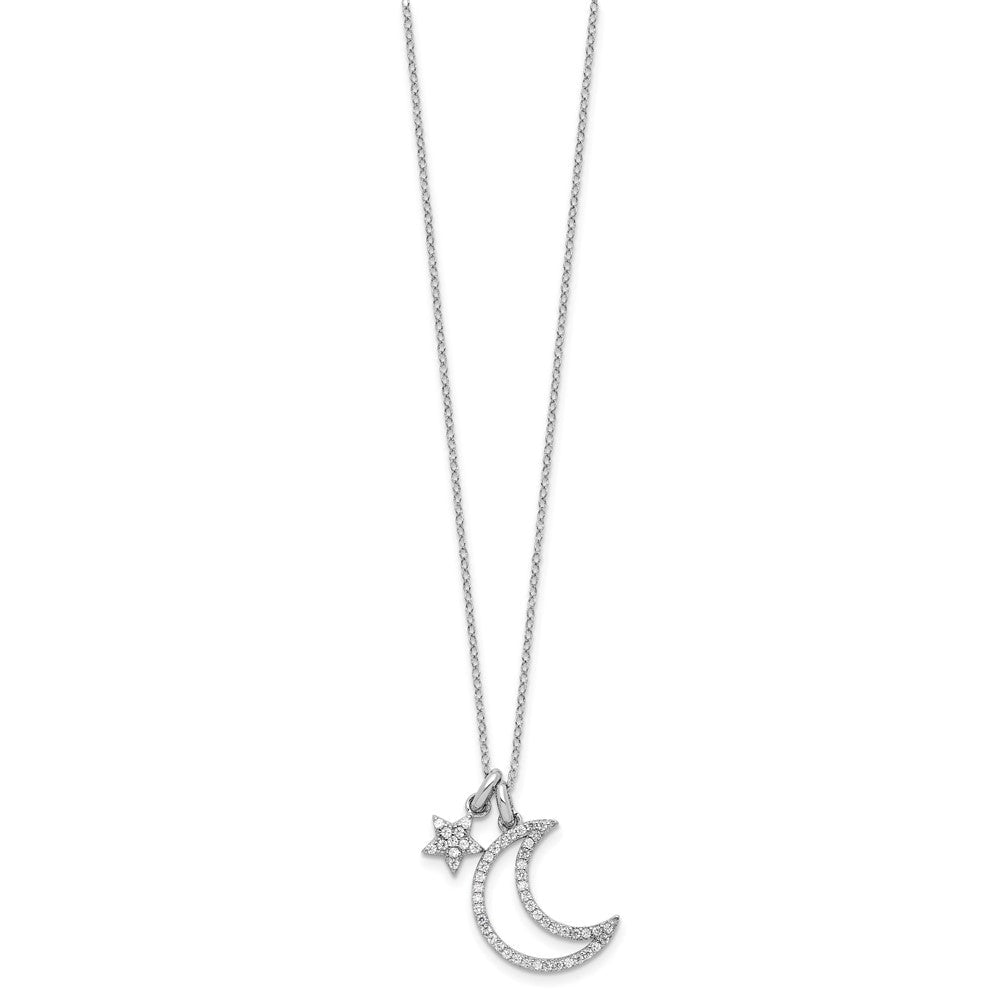 Sterlingsilber Rhodiniert Zirkonia Mond/star mit 2 Zoll Verlängerung Halskette