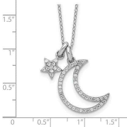 Sterlingsilber Rhodiniert Zirkonia Mond/star mit 2 Zoll Verlängerung Halskette