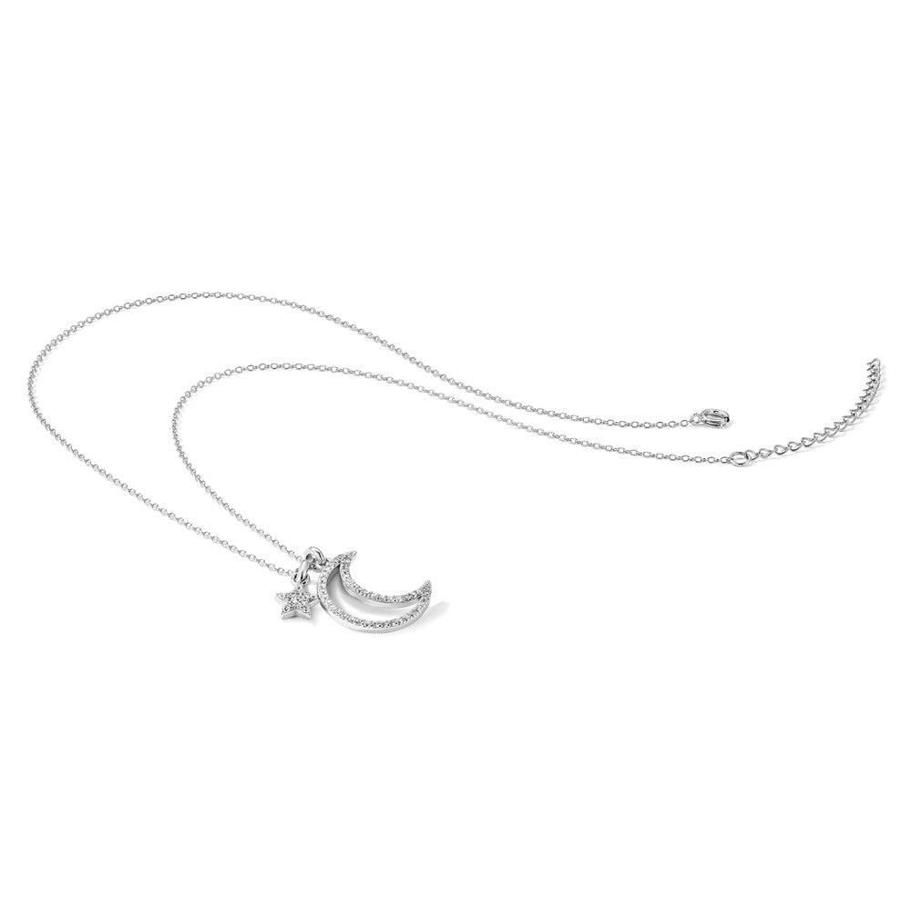 Sterlingsilber Rhodiniert Zirkonia Mond/star mit 2 Zoll Verlängerung Halskette