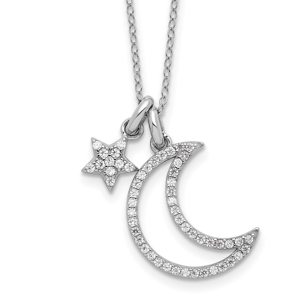Sterlingsilber Rhodiniert Zirkonia Mond/star mit 2 Zoll Verlängerung Halskette