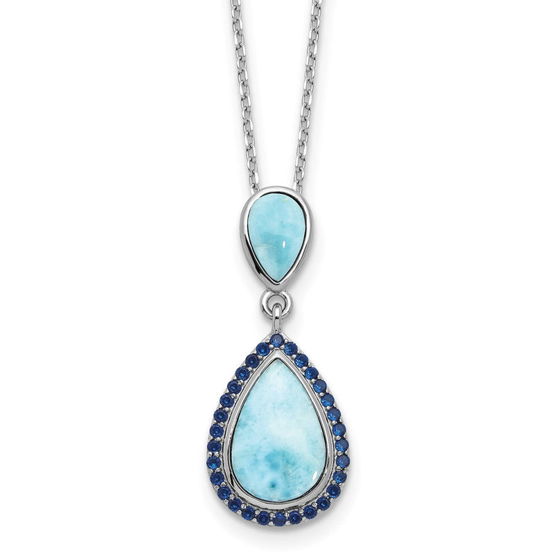 Sterlingsilber Rhodiniert Blau Zirkonia und Larimar 16 Zoll mit 2 Zoll Verlängerung Halskette