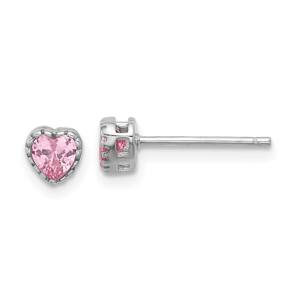 Sterlingsilber Rhodiniert Rosa Zirkonia Herz 13 Zoll mit 2 Zoll Verlängerung Halskette/earring Set