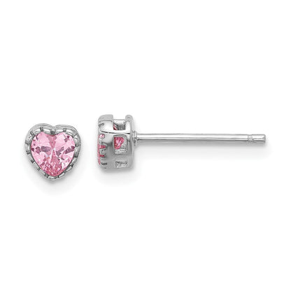 Sterlingsilber Rhodiniert Rosa Zirkonia Herz 13 Zoll mit 2 Zoll Verlängerung Halskette/earring Set
