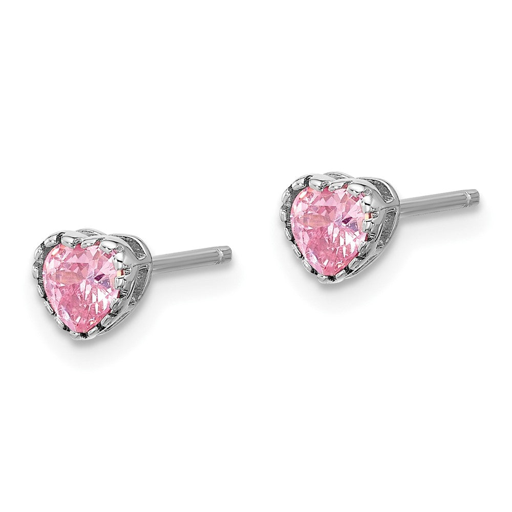 Sterlingsilber Rhodiniert Rosa Zirkonia Herz 13 Zoll mit 2 Zoll Verlängerung Halskette/earring Set