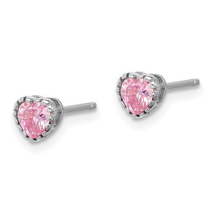 Sterlingsilber Rhodiniert Rosa Zirkonia Herz 13 Zoll mit 2 Zoll Verlängerung Halskette/earring Set
