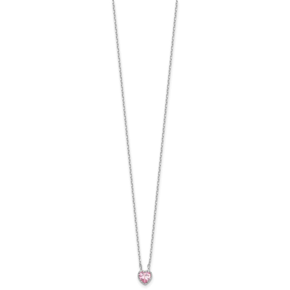 Sterlingsilber Rhodiniert Rosa Zirkonia Herz 13 Zoll mit 2 Zoll Verlängerung Halskette/earring Set