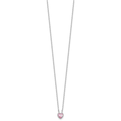 Sterlingsilber Rhodiniert Rosa Zirkonia Herz 13 Zoll mit 2 Zoll Verlängerung Halskette/earring Set