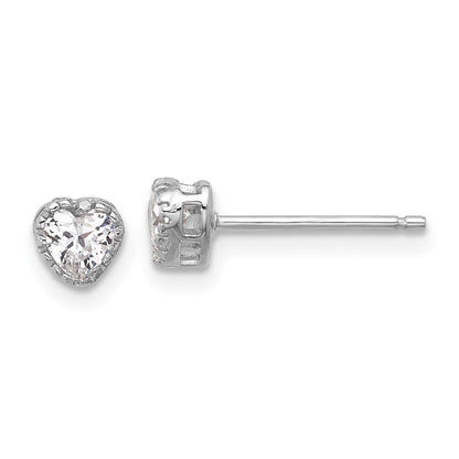 Sterlingsilber Rhodiniert Zirkonia Herz 13 Zoll mit 2 Zoll Verlängerung Halskette/post Ohrring Set