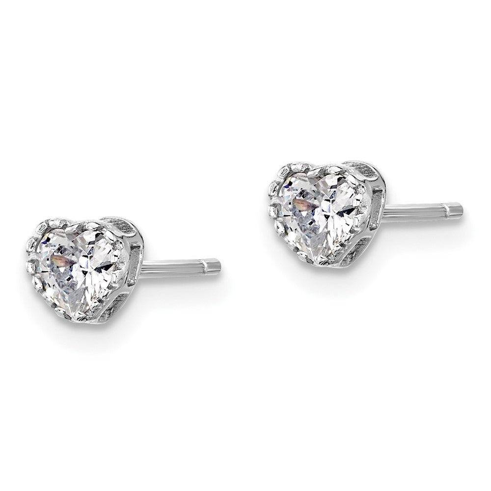 Sterlingsilber Rhodiniert Zirkonia Herz 13 Zoll mit 2 Zoll Verlängerung Halskette/post Ohrring Set