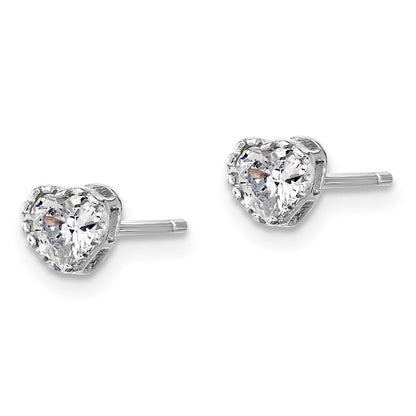 Sterlingsilber Rhodiniert Zirkonia Herz 13 Zoll mit 2 Zoll Verlängerung Halskette/post Ohrring Set