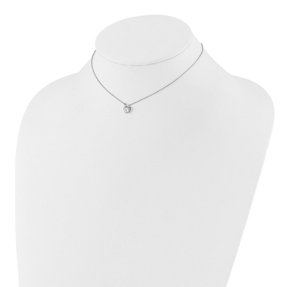 Sterlingsilber Rhodiniert Zirkonia Herz 13 Zoll mit 2 Zoll Verlängerung Halskette/post Ohrring Set