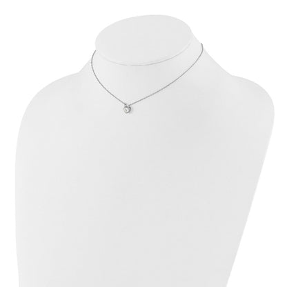 Sterlingsilber Rhodiniert Zirkonia Herz 13 Zoll mit 2 Zoll Verlängerung Halskette/post Ohrring Set