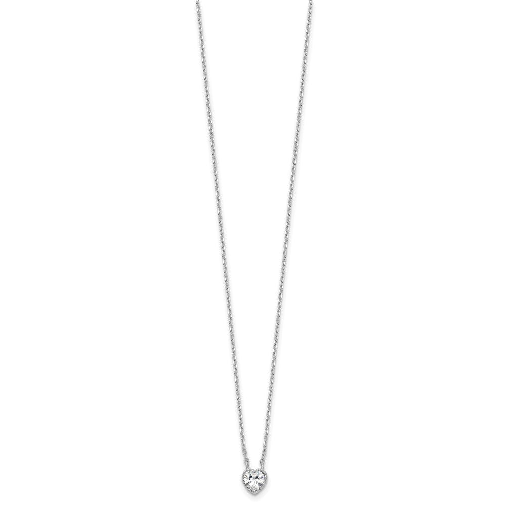 Sterlingsilber Rhodiniert Zirkonia Herz 13 Zoll mit 2 Zoll Verlängerung Halskette/post Ohrring Set