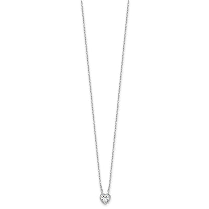Sterlingsilber Rhodiniert Zirkonia Herz 13 Zoll mit 2 Zoll Verlängerung Halskette/post Ohrring Set