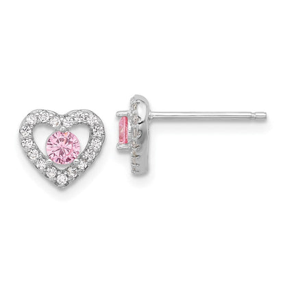 Sterlingsilber Rhodiniert Rosa/white Zirkonia Herz 10 Zoll mit 2 Zoll Verlängerung Halskette/earring Set