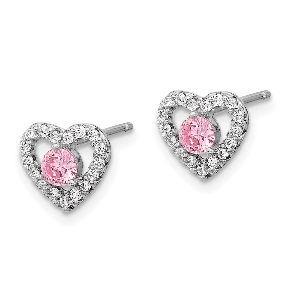 Sterlingsilber Rhodiniert Rosa/white Zirkonia Herz 10 Zoll mit 2 Zoll Verlängerung Halskette/earring Set