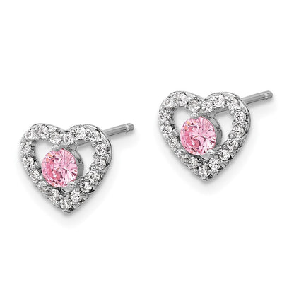 Sterlingsilber Rhodiniert Rosa/white Zirkonia Herz 10 Zoll mit 2 Zoll Verlängerung Halskette/earring Set