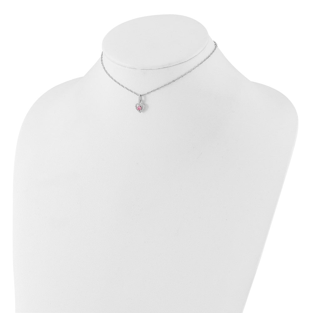 Sterlingsilber Rhodiniert Rosa/white Zirkonia Herz 10 Zoll mit 2 Zoll Verlängerung Halskette/earring Set