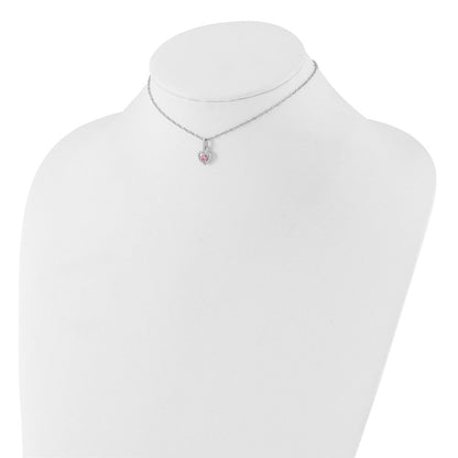 Sterlingsilber Rhodiniert Rosa/white Zirkonia Herz 10 Zoll mit 2 Zoll Verlängerung Halskette/earring Set