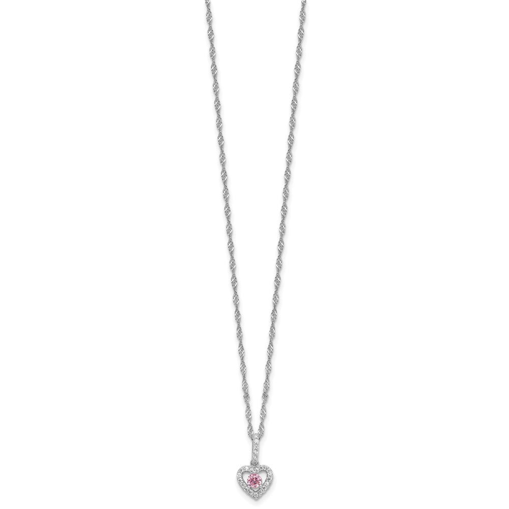 Sterlingsilber Rhodiniert Rosa/white Zirkonia Herz 10 Zoll mit 2 Zoll Verlängerung Halskette/earring Set
