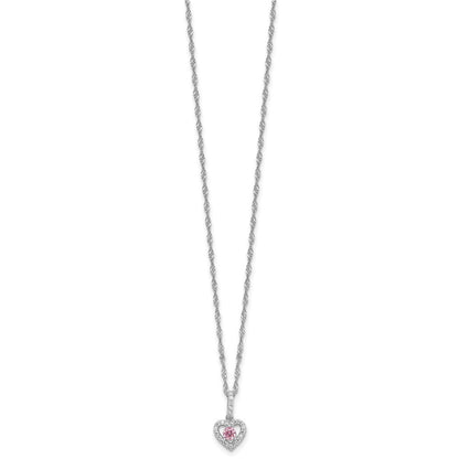 Sterlingsilber Rhodiniert Rosa/white Zirkonia Herz 10 Zoll mit 2 Zoll Verlängerung Halskette/earring Set