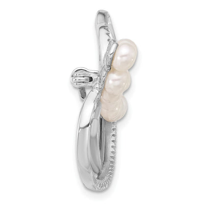 Sterlingsilber Rhodiniert 4-5mm Rund Fwc Perle und Zirkonia Brosche