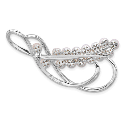 Sterlingsilber Rhodiniert 4-5mm Rund Fwc Perle und Zirkonia Brosche