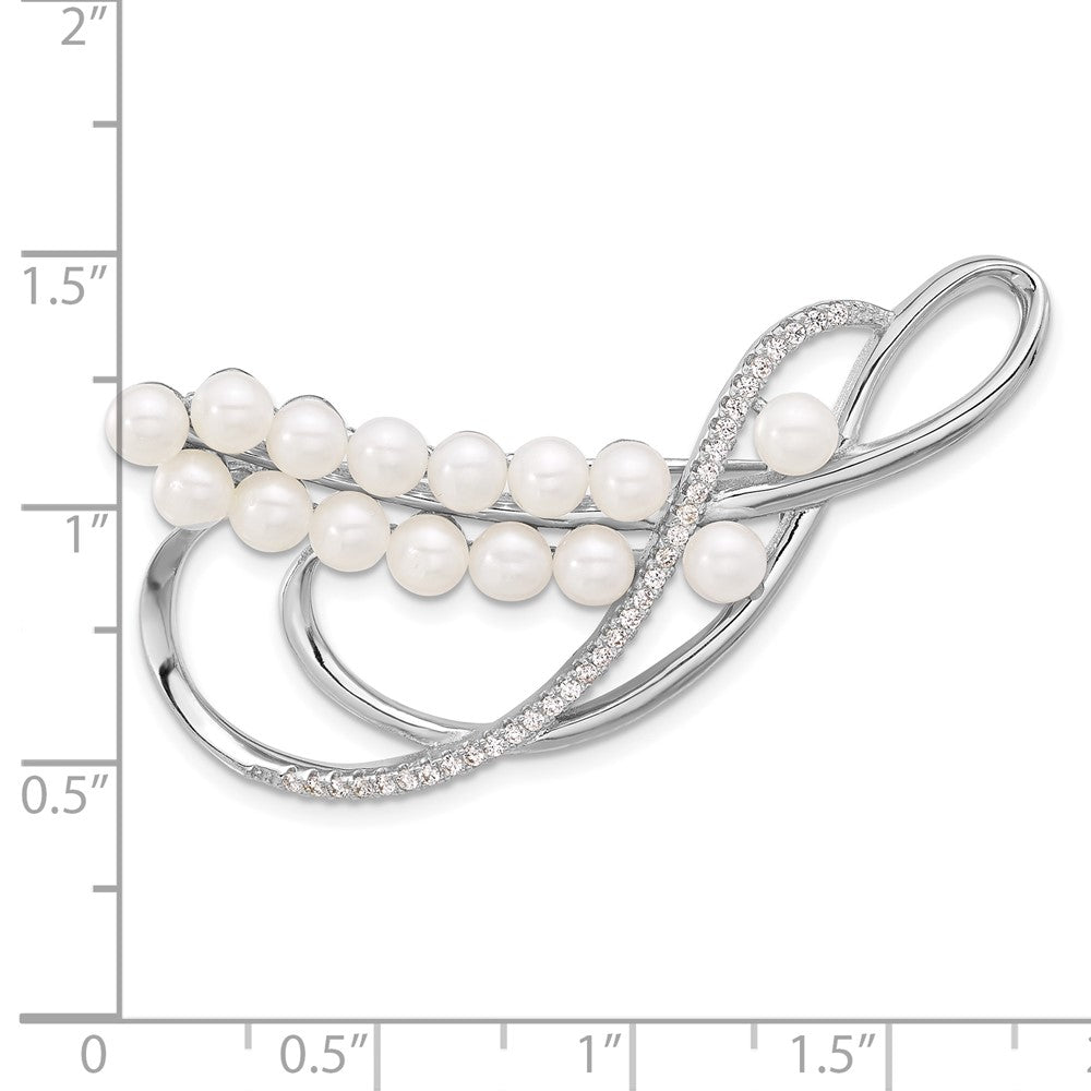 Sterlingsilber Rhodiniert 4-5mm Rund Fwc Perle und Zirkonia Brosche