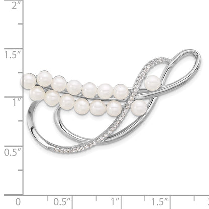 Sterlingsilber Rhodiniert 4-5mm Rund Fwc Perle und Zirkonia Brosche