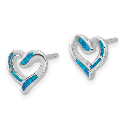 Sterlingsilber Rhodiniert-pl Cr.opal Herz 16 Zoll Halskette mit 2 Zoll Verlängerung und Ohrring Set