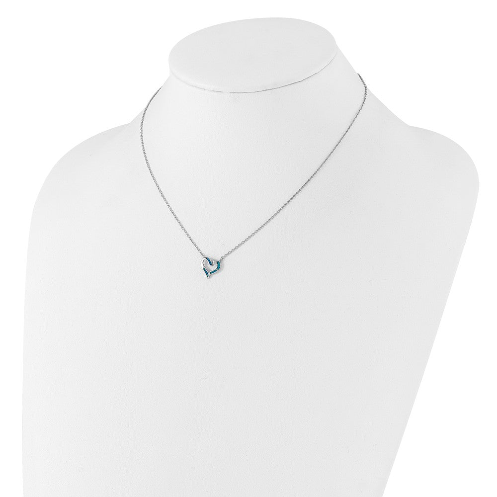 Sterlingsilber Rhodiniert-pl Cr.opal Herz 16 Zoll Halskette mit 2 Zoll Verlängerung und Ohrring Set