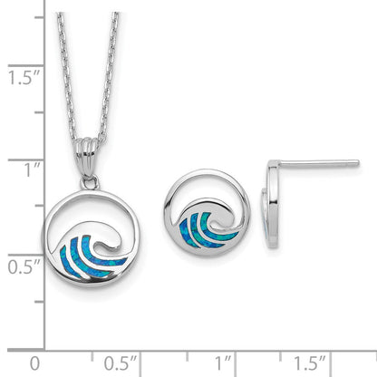 Sterlingsilber Rhodiniert-pl Cr.opal Welle 16 Zoll Halskette mit 2 Zoll Verlängerung/earring Set