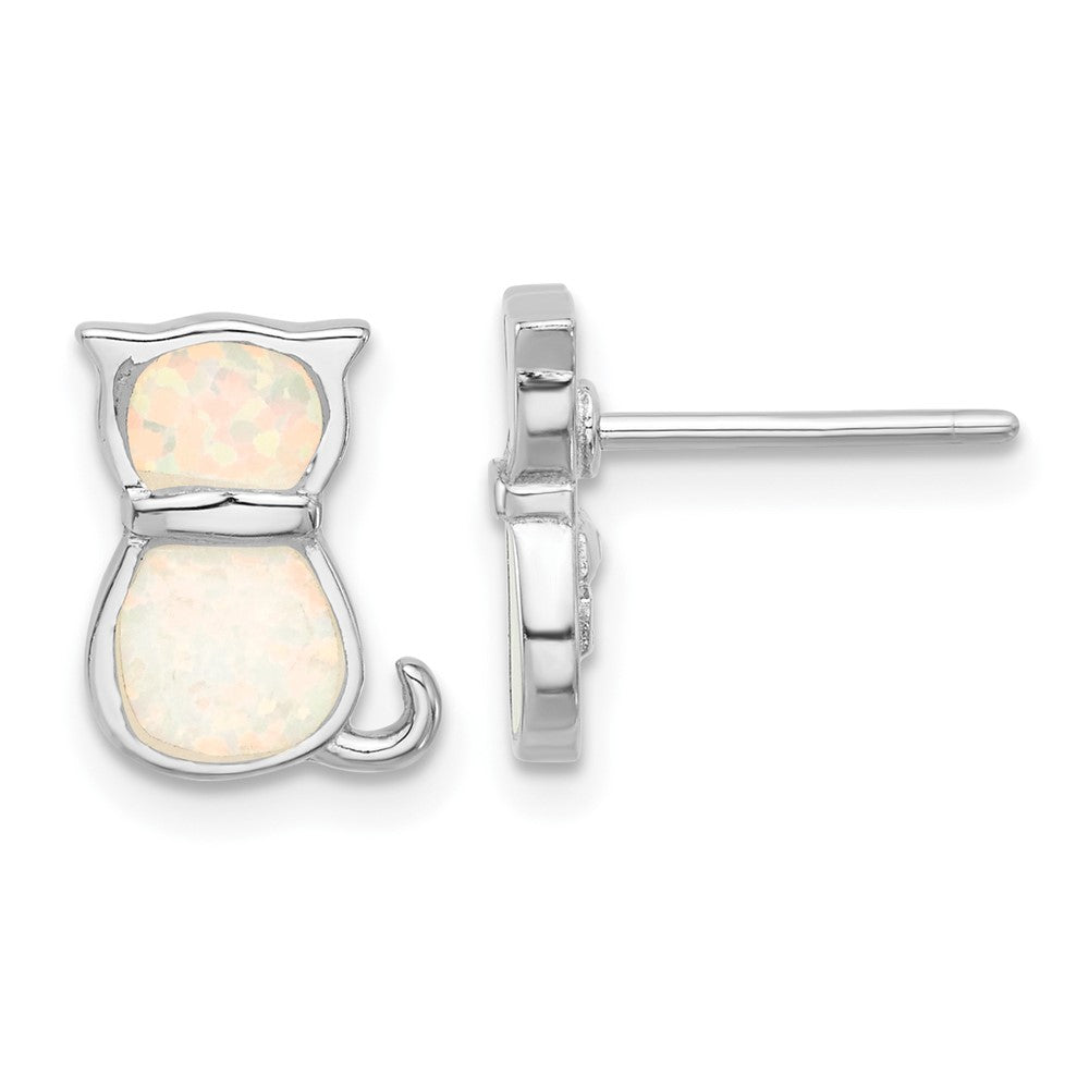 Sterlingsilber Rhodiniert-pl Cr.opal Katze 16 Zoll Halskette mit 1.75 Verlängerung/earring Set