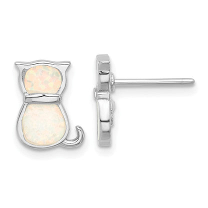 Sterlingsilber Rhodiniert-pl Cr.opal Katze 16 Zoll Halskette mit 1.75 Verlängerung/earring Set