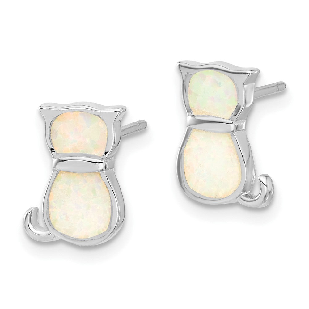 Sterlingsilber Rhodiniert-pl Cr.opal Katze 16 Zoll Halskette mit 1.75 Verlängerung/earring Set