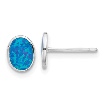 Sterlingsilber Rhodiniert-pl Blu Cr. Opal Oval 16innecklace mit 1.75 Verlängerung/earring Set