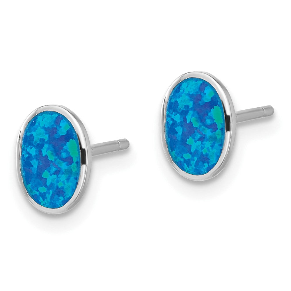 Sterlingsilber Rhodiniert-pl Blu Cr. Opal Oval 16innecklace mit 1.75 Verlängerung/earring Set