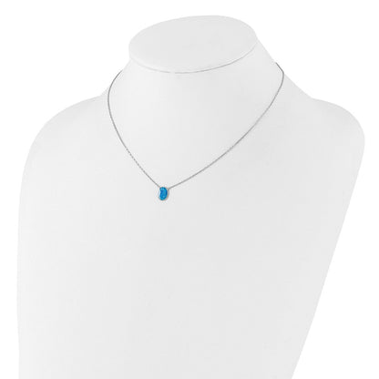 Sterlingsilber Rhodiniert-pl Blu Cr. Opal Oval 16innecklace mit 1.75 Verlängerung/earring Set