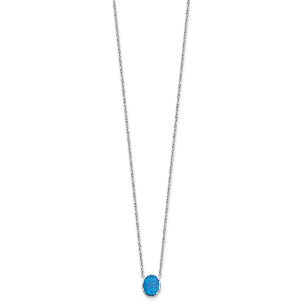 Sterlingsilber Rhodiniert-pl Blu Cr. Opal Oval 16innecklace mit 1.75 Verlängerung/earring Set