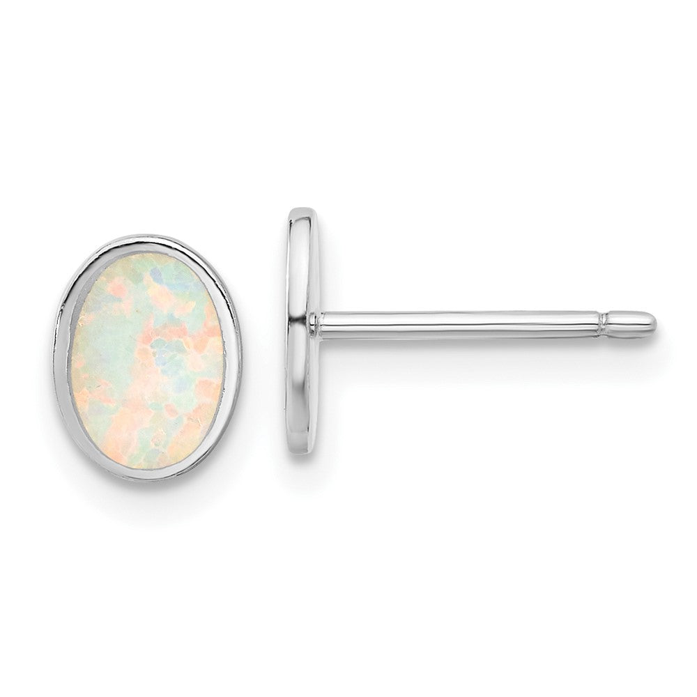 Sterlingsilber Rhodiniert-pl Erzeugt Opal Oval16in Halskette mit 1.75 Verlängerung/earring Set