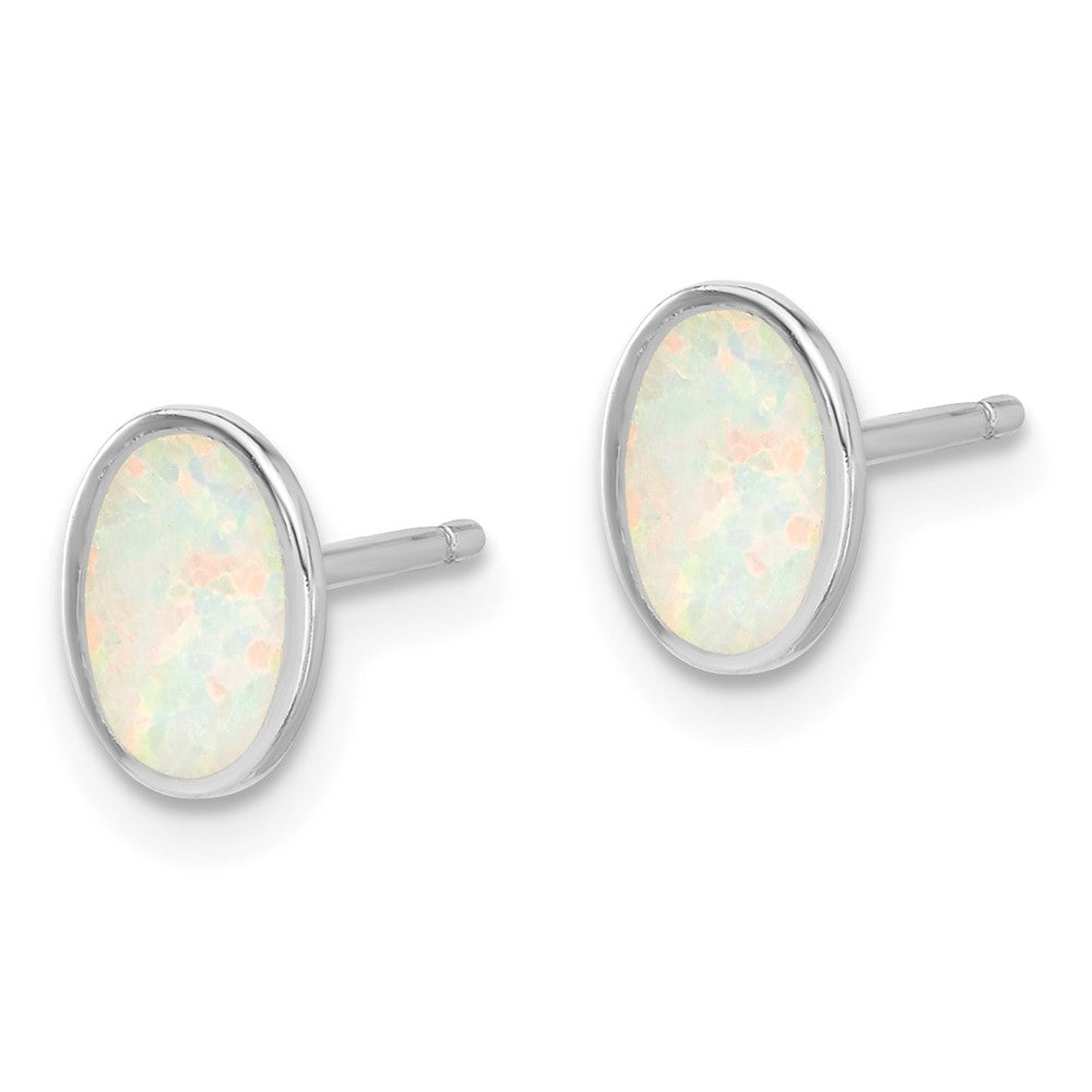 Sterlingsilber Rhodiniert-pl Erzeugt Opal Oval16in Halskette mit 1.75 Verlängerung/earring Set