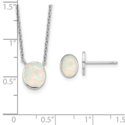Sterlingsilber Rhodiniert-pl Erzeugt Opal Oval16in Halskette mit 1.75 Verlängerung/earring Set
