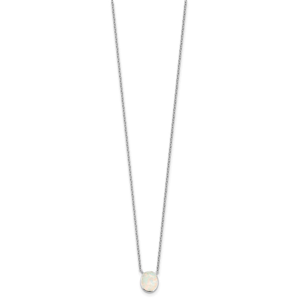 Sterlingsilber Rhodiniert-pl Erzeugt Opal Oval16in Halskette mit 1.75 Verlängerung/earring Set
