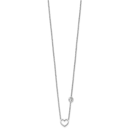 Sterlingsilber Rhodiniert Zirkonia & Herz mit 2 Zoll Verlängerung. Kinder Halskette
