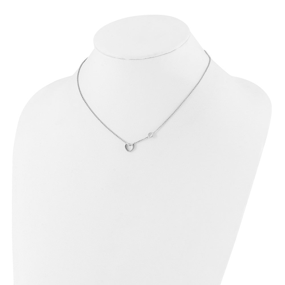 Sterlingsilber Rhodiniert Zirkonia & Herz mit 2 Zoll Verlängerung. Kinder Halskette