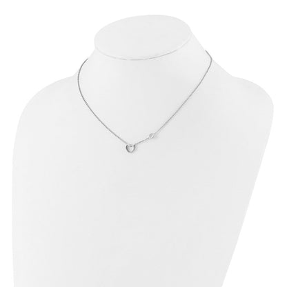 Sterlingsilber Rhodiniert Zirkonia & Herz mit 2 Zoll Verlängerung. Kinder Halskette