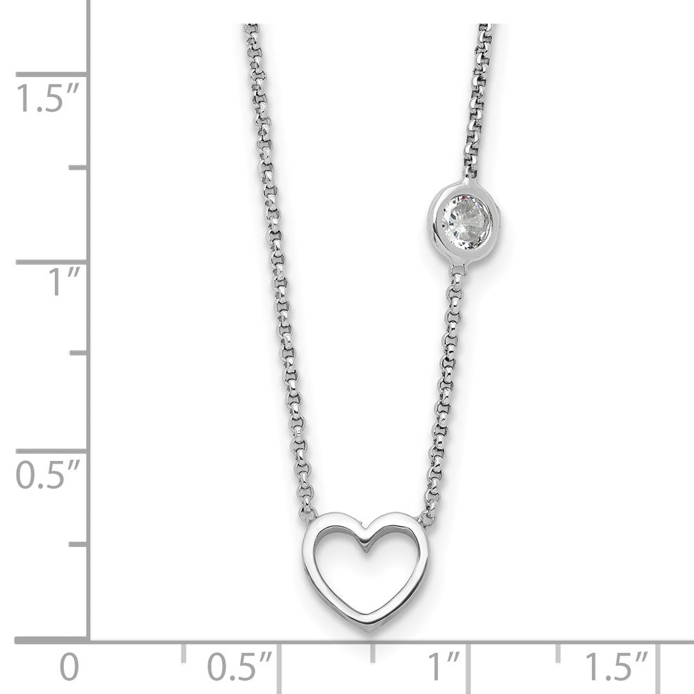 Sterlingsilber Rhodiniert Zirkonia & Herz mit 2 Zoll Verlängerung. Kinder Halskette