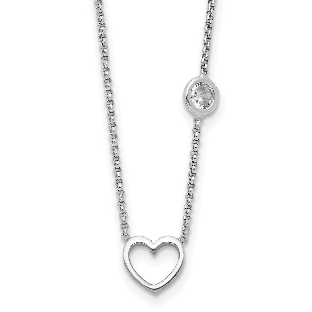 Sterlingsilber Rhodiniert Zirkonia & Herz mit 2 Zoll Verlängerung. Kinder Halskette
