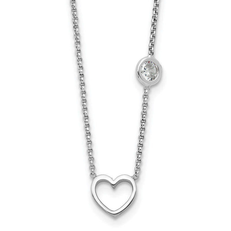 Sterlingsilber Rhodiniert Zirkonia & Herz mit 2 Zoll Verlängerung. Kinder Halskette