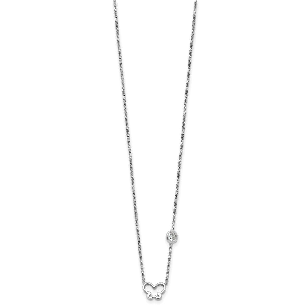 Sterlingsilber Rhodiniert Zirkonia & Schmetterling mit 2 Zoll Verlängerung. Kinder Halskette